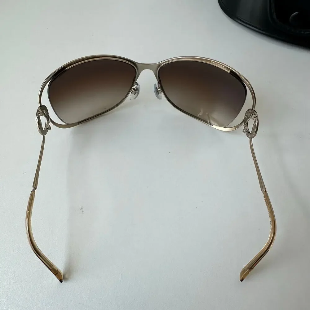 Bvlgari 6026 Oversized Sunglasses Gold Brown Gradient Logo Temple w/ Case